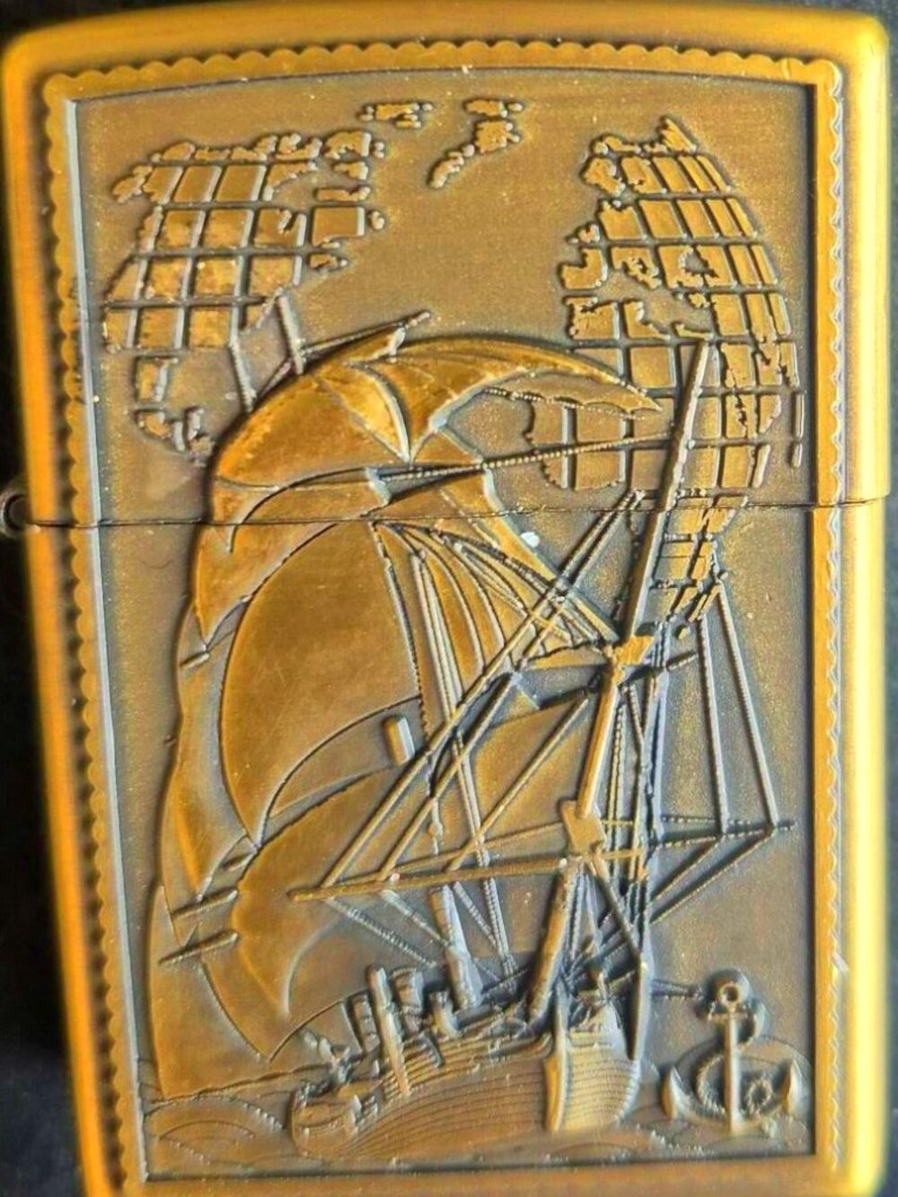 Brass Tall Ship Globe Highly Detailed Deep Carved Lighter